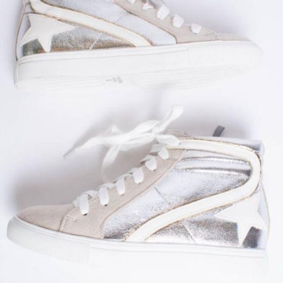 Silver Metallic Hi Top Star Sneakers - Picture 4 of 9